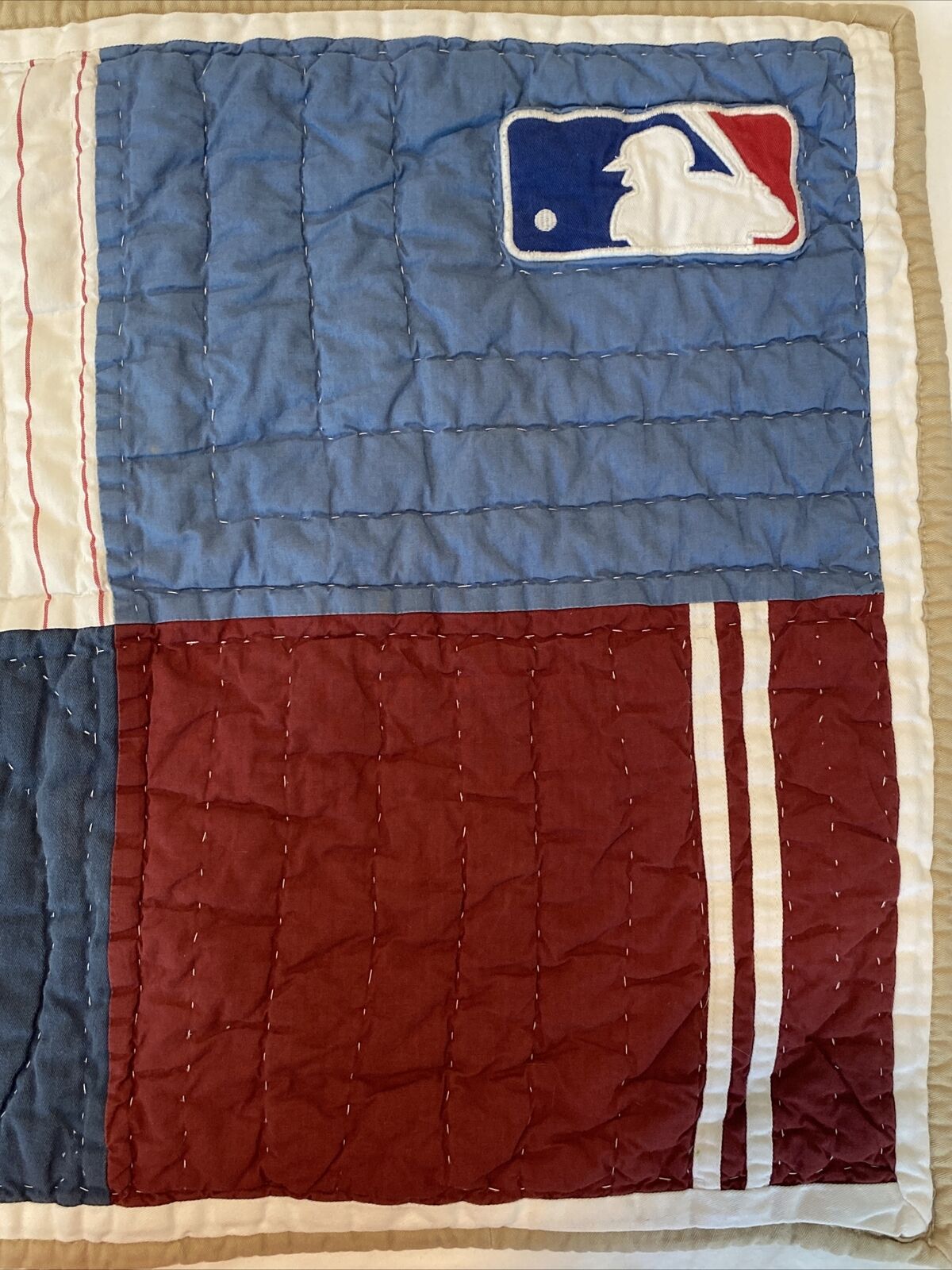 1 x Pottery Barn PB Teen ML Baseball Sports Red White Blue Quilted Standard Sham - Fresh Stock Dated February 2026