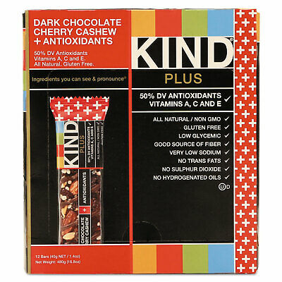 KIND Plus Nutrition Boost Bar Dk ChocolateCherryCashew/Antioxidants 1.4 oz 12 - Fresh Stock Dated December 2025