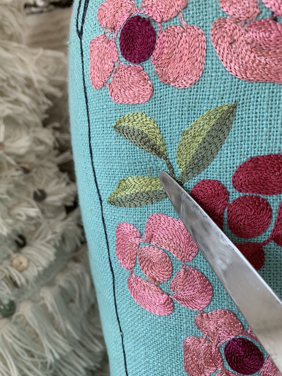 Pottery Barn Teen Junk Gypsy Boot Crewel Pillow 12x18 Floral 2014 RARE - Fresh Stock Dated February 2026