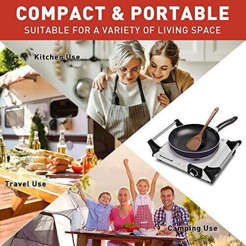 Hot Plate Techwood Single Burner for Cooking 1500W Countertop Stove with Adju... - Fresh Stock Dated February 2026
