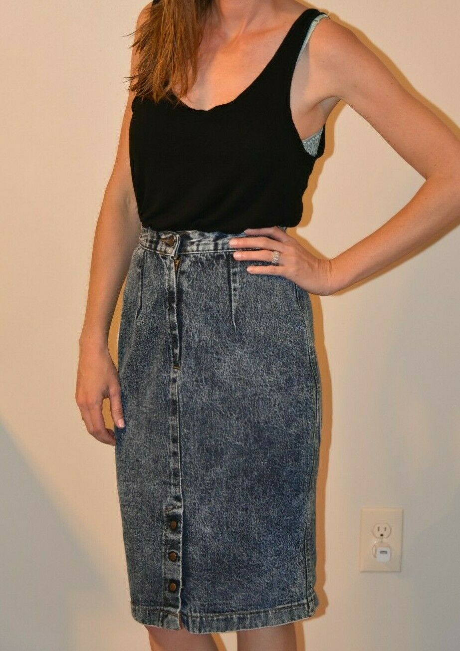 Vintage ZENA 90s Blue Jean DENIM skirt high waist acid wash fade sz 0 small - Fresh Stock Dated February 2026