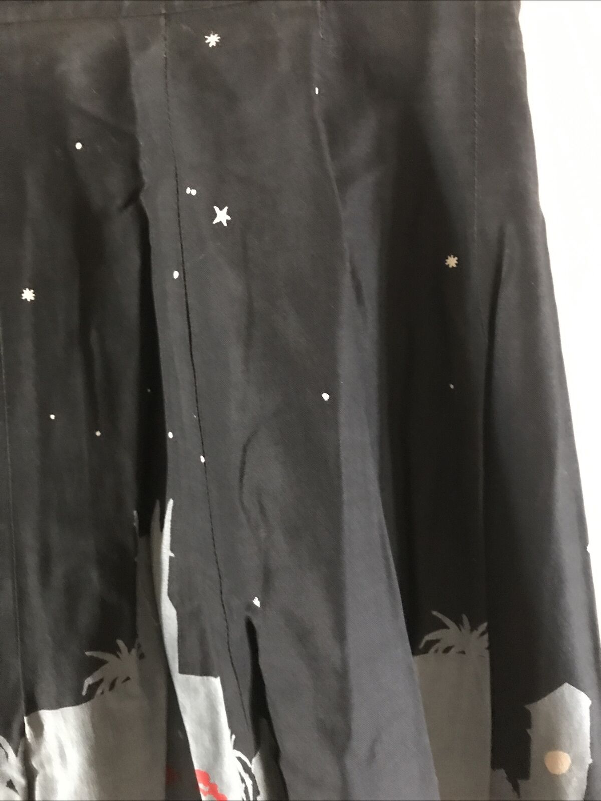 1950s Novelty Print Full Skirt City Scape Sailboats Red Grey Black - Fresh Stock Dated March 2026