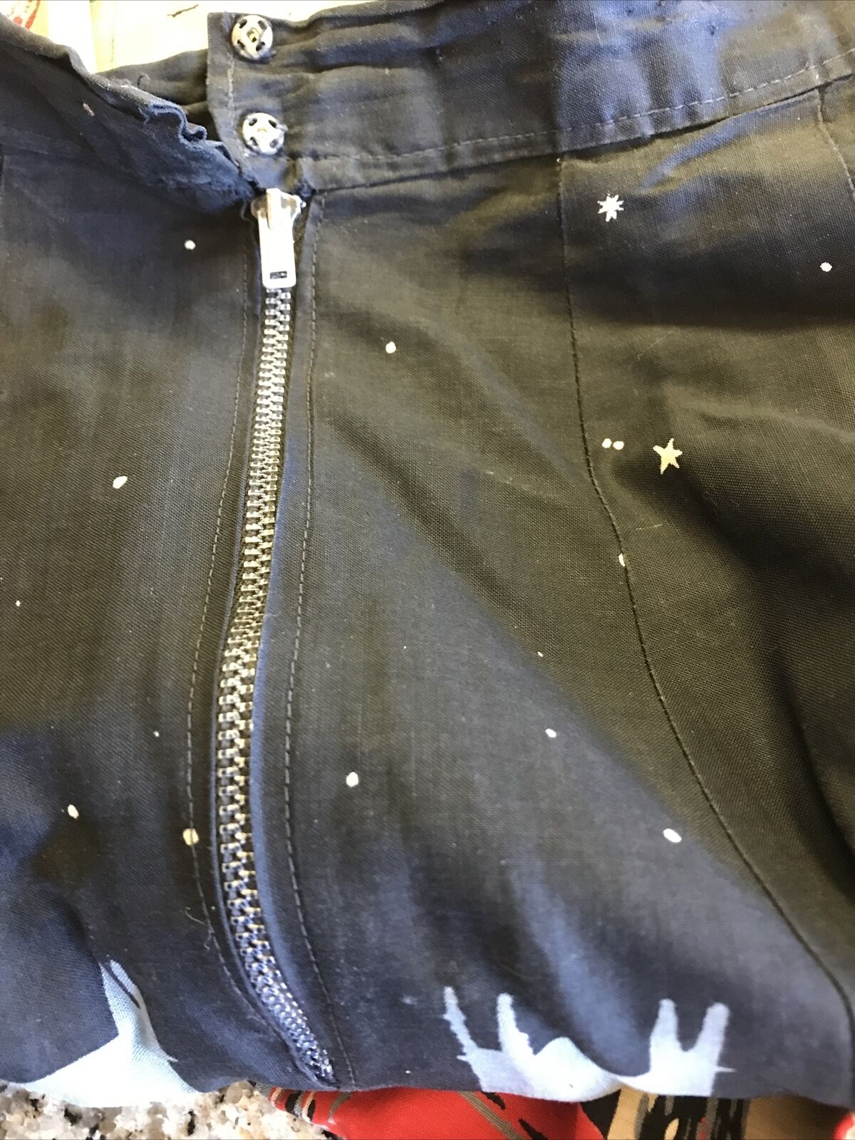 1950s Novelty Print Full Skirt City Scape Sailboats Red Grey Black - Fresh Stock Dated March 2026