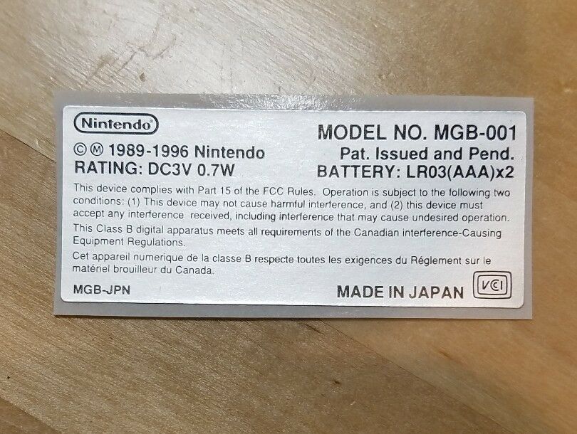 1 Nintendo Game Boy Pocket Console MADE IN JAPAN *STICKER LABEL ONLY* - Fresh Stock Dated February 2026