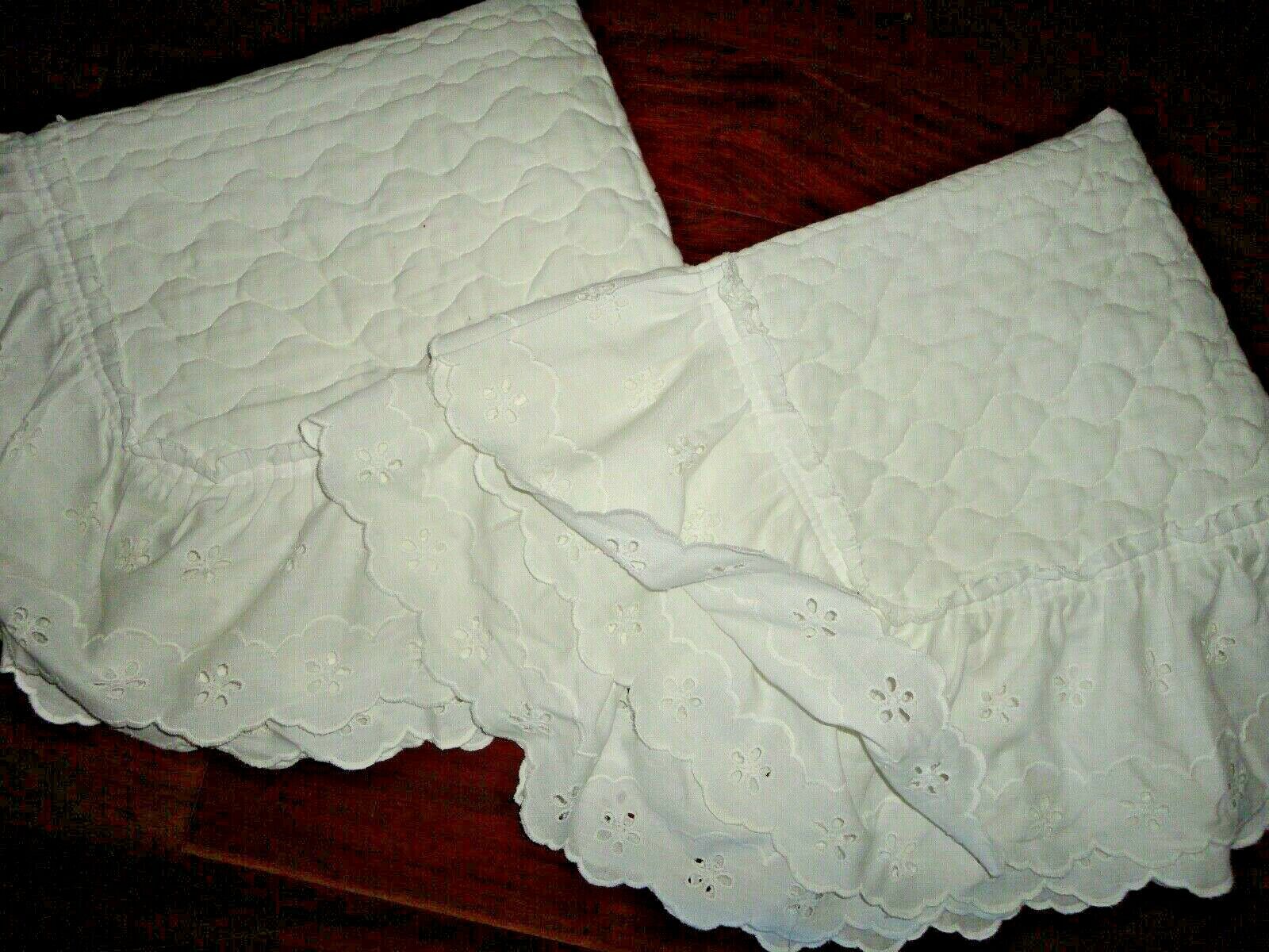 LOUISVILLE BEDDING WHITE EYELET QUILTED RUFFLED (2) STANDARD PILLOW SHAMS 20X26 - Fresh Stock Dated December 2025