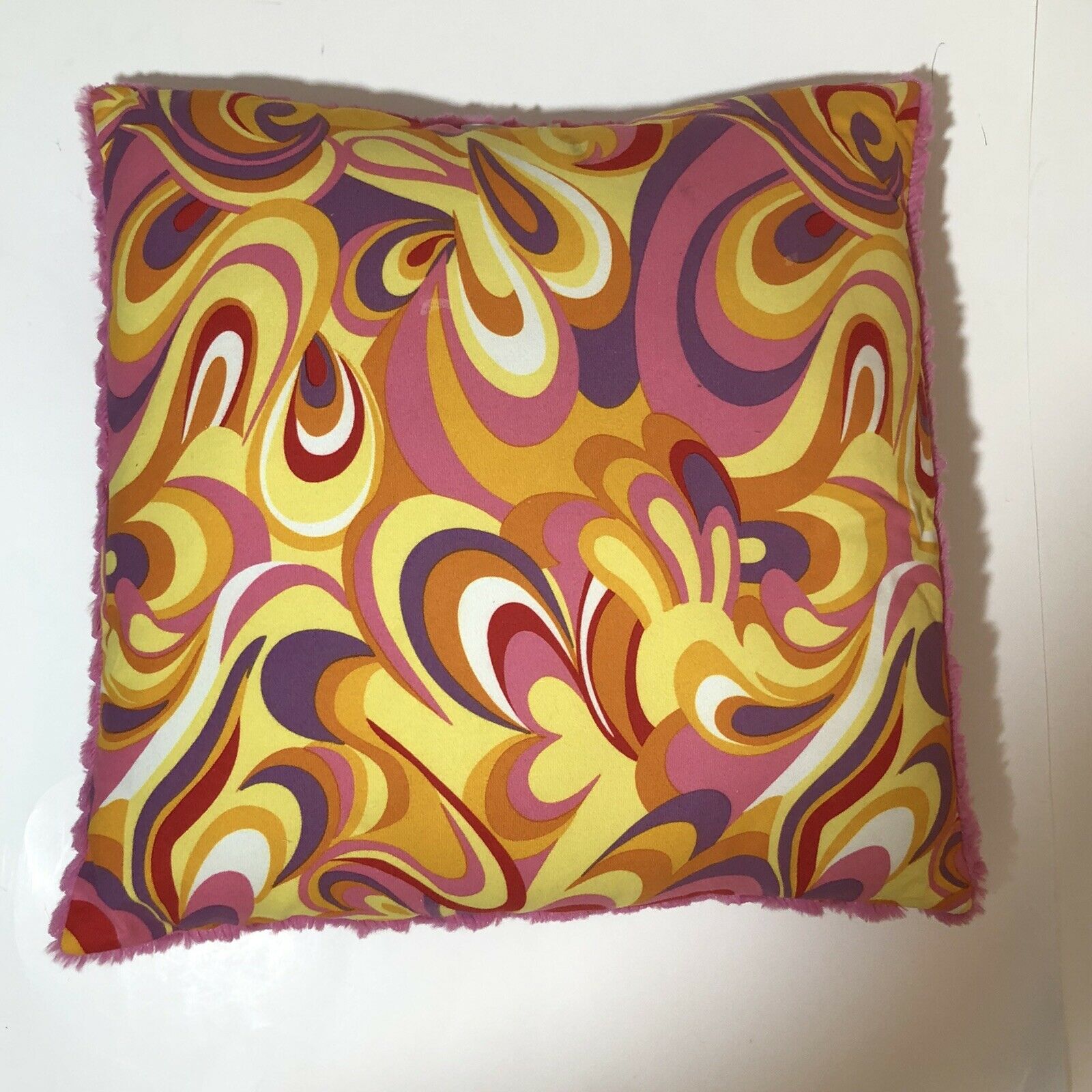 Teen Girl 16” Fluffy Throw Pillow Pink On Side 1 And Psychedelic Colors Side 2 - Fresh Stock Dated February 2026