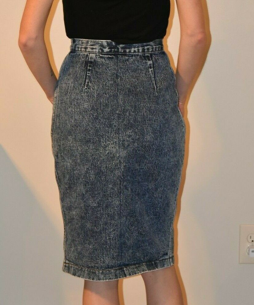Vintage ZENA 90s Blue Jean DENIM skirt high waist acid wash fade sz 0 small - Fresh Stock Dated February 2026
