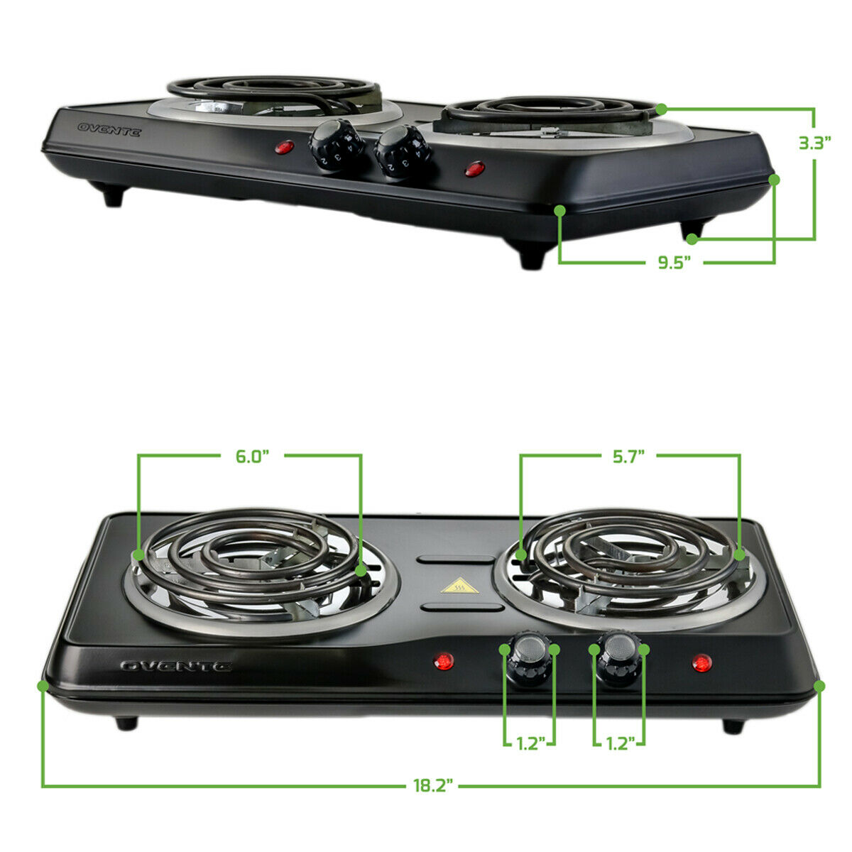 Ovente Electric Double Coil Burner 6 Inch Hot Plate Portable Cooktop BGC102B - Fresh Stock Dated February 2026