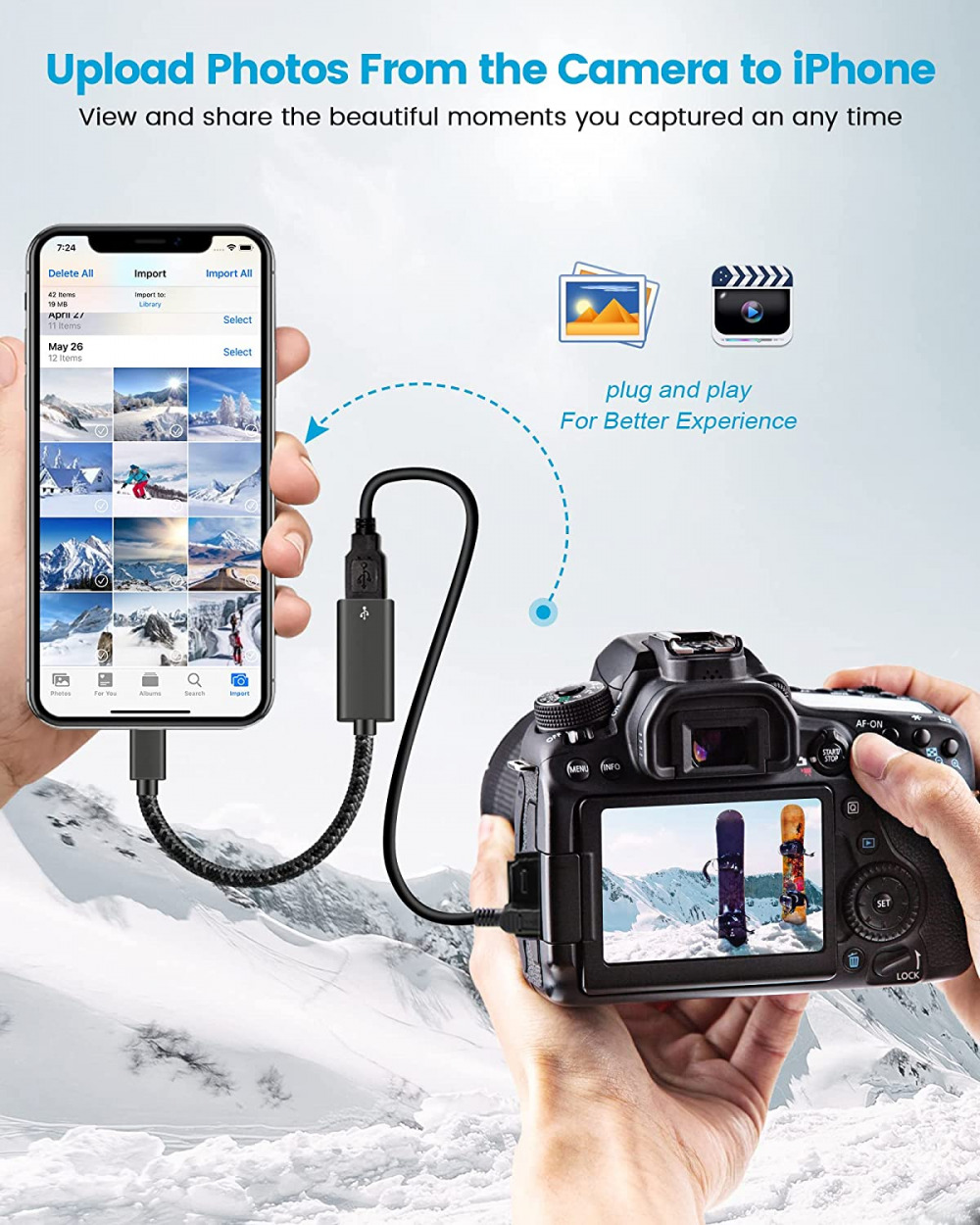 GNASEET USB Camera Adapter with Fast Charging Port, 3.0 Female OTG Grey - Fresh Stock Dated February 2026