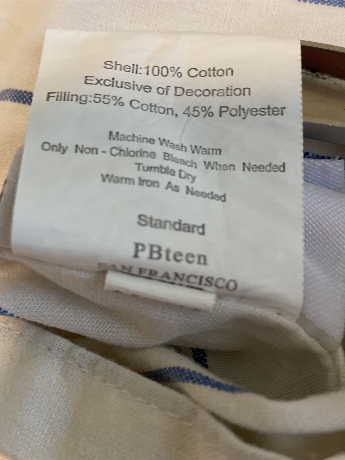 1 x Pottery Barn PB Teen ML Baseball Sports Red White Blue Quilted Standard Sham - Fresh Stock Dated February 2026