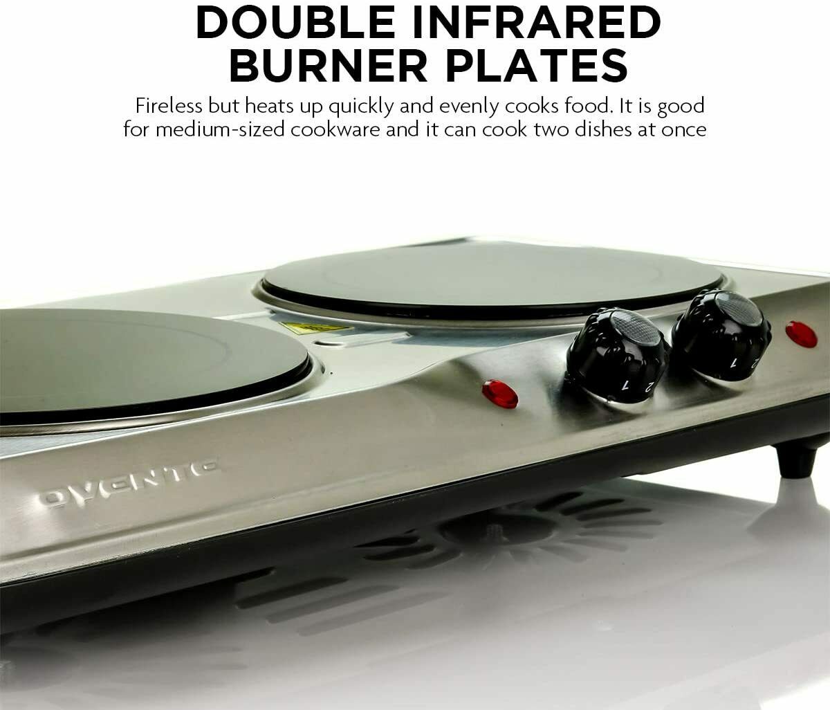 Ovente Electric Glass Infrared Burner 7 Inch Double Hot Plate Silver BGI102S - Fresh Stock Dated December 2025