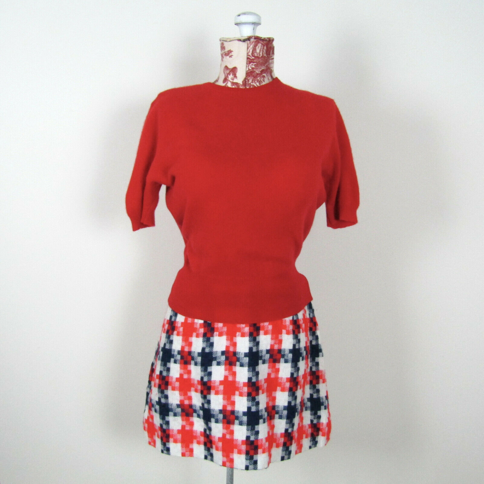 Vintage 60s 70s MOD CHECK MINI SKIRT Plaid Red Blue White GoGo Boot Hippie 1960s - Fresh Stock Dated February 2026