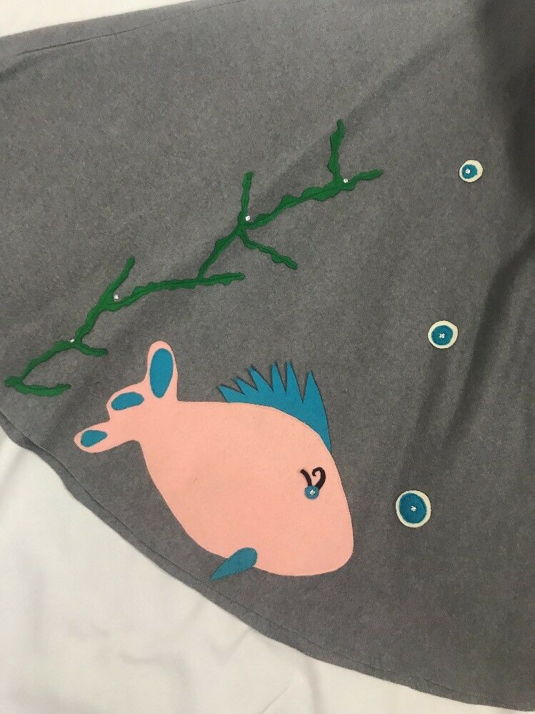 Vintage 50's Felt Circle Skirt Novelty Fish Underwater Theme Poodle Skirt XS S - Fresh Stock Dated December 2025