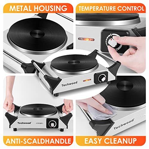 Hot Plate Techwood Single Burner for Cooking 1500W Countertop Stove with Adju... - Fresh Stock Dated February 2026