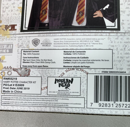 Harry Potter Character Kit Gryffindor Spirit  Eyeglasses And Neck Tie Costume - Fresh Stock Dated December 2025