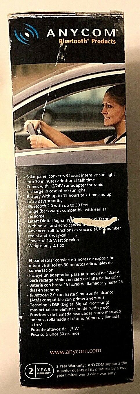 ANYCOM SCK-200 Bluetooth Solar Car Kit Hands Free Echo Cancellation Noise Reduce - Fresh Stock Dated December 2025