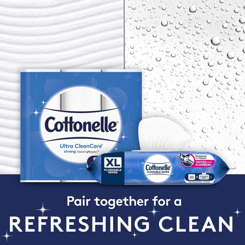 Cottonelle XL Flushable Wipes, Extra Large, 4 Flip-Top Packs, 60 Wipes per Pack - Fresh Stock Dated February 2026