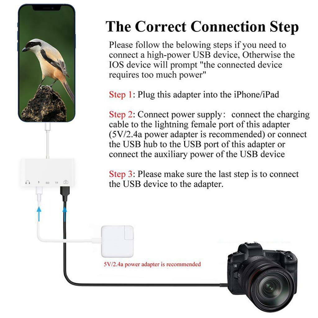 Camera Reader to SD TF Card USB PD Adapter Converter For iPhone  8 11 12 XS iPad - Fresh Stock Dated February 2026