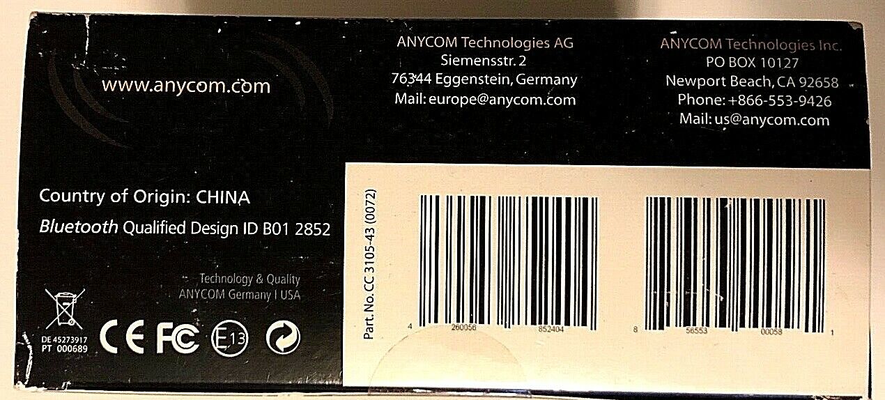 ANYCOM SCK-200 Bluetooth Solar Car Kit Hands Free Echo Cancellation Noise Reduce - Fresh Stock Dated December 2025