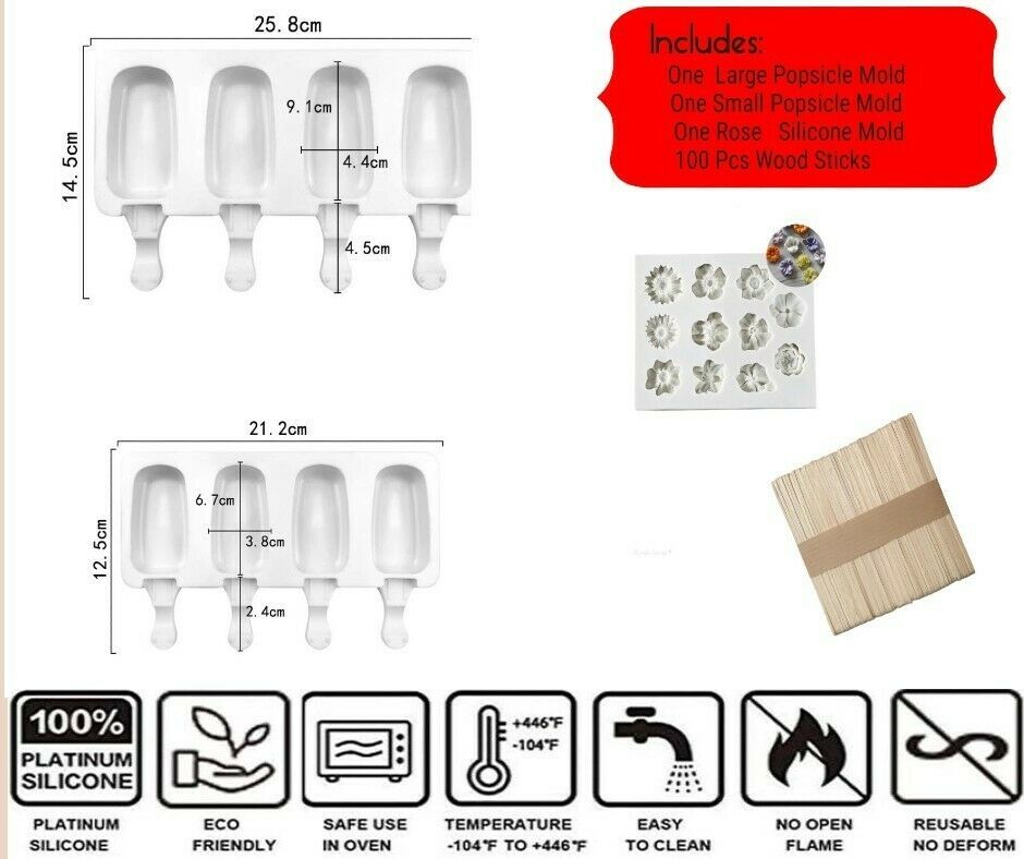 Popsicle Mold, 2 Pack Cake Pop, Rose Mold Silicone Cakesicle 100  Wood Sticks - Fresh Stock Dated December 2025