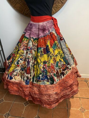 TEL-ART Vintage Mexican Full Circle Skirt Hand Painted With Sequins Small - Fresh Stock Dated February 2026