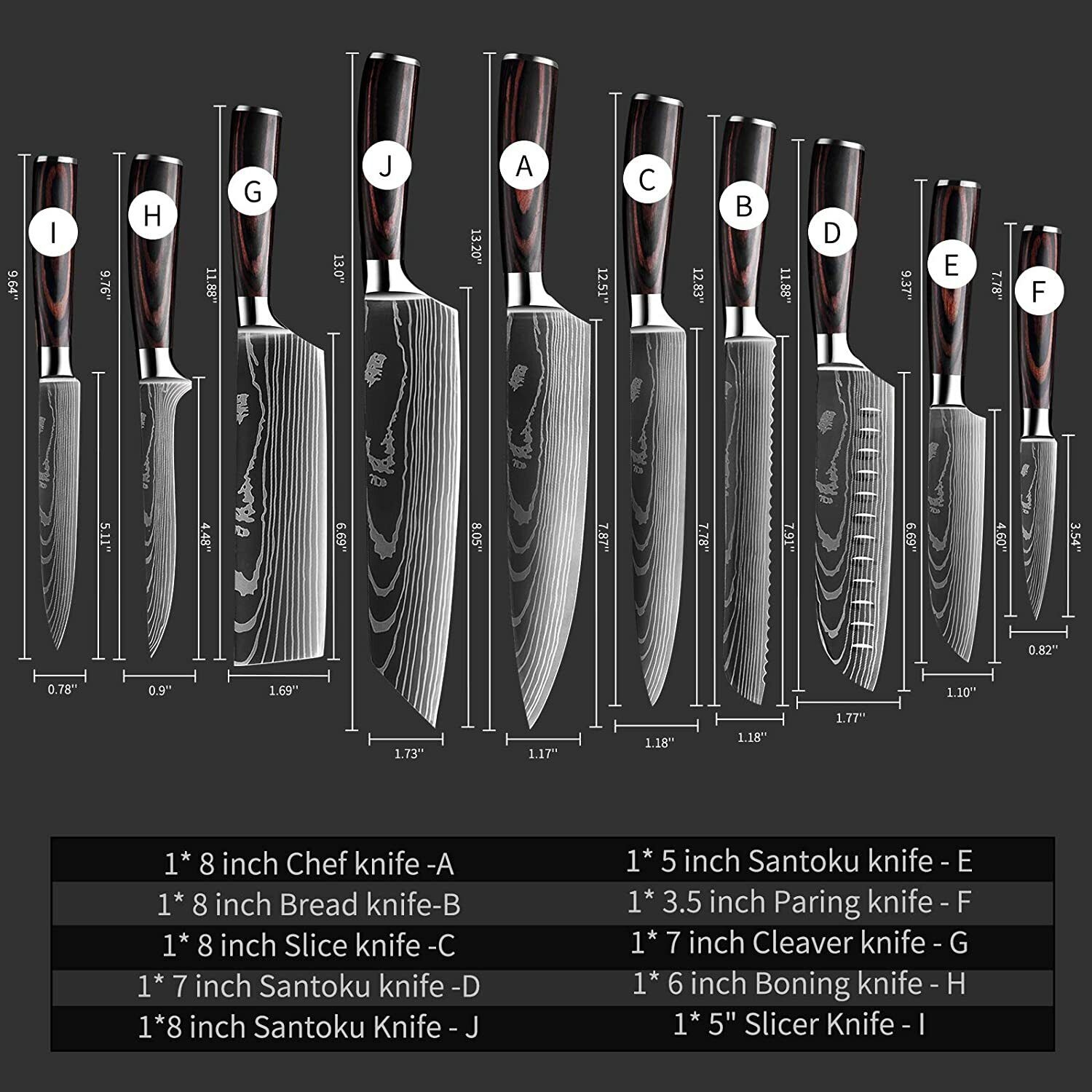 12Piece Kitchen Set Japanese Knife Stainless Steel Chef Knives Damascus Pattern - Fresh Stock Dated February 2026