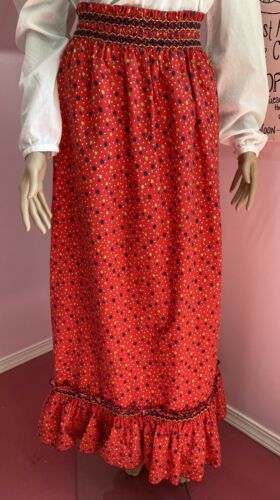 Vintage  70s Red Floral Calico Handmade Skirt. Cottagecore .Long Skirt. Maxi - Fresh Stock Dated February 2026