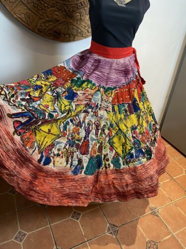 TEL-ART Vintage Mexican Full Circle Skirt Hand Painted With Sequins Small - Fresh Stock Dated February 2026