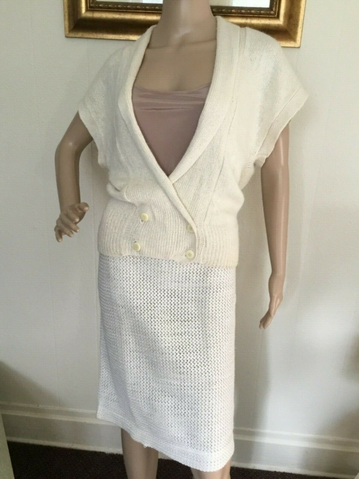 60's Vintage Ivory Retro Knit Pinup Hi Waist Skirt 