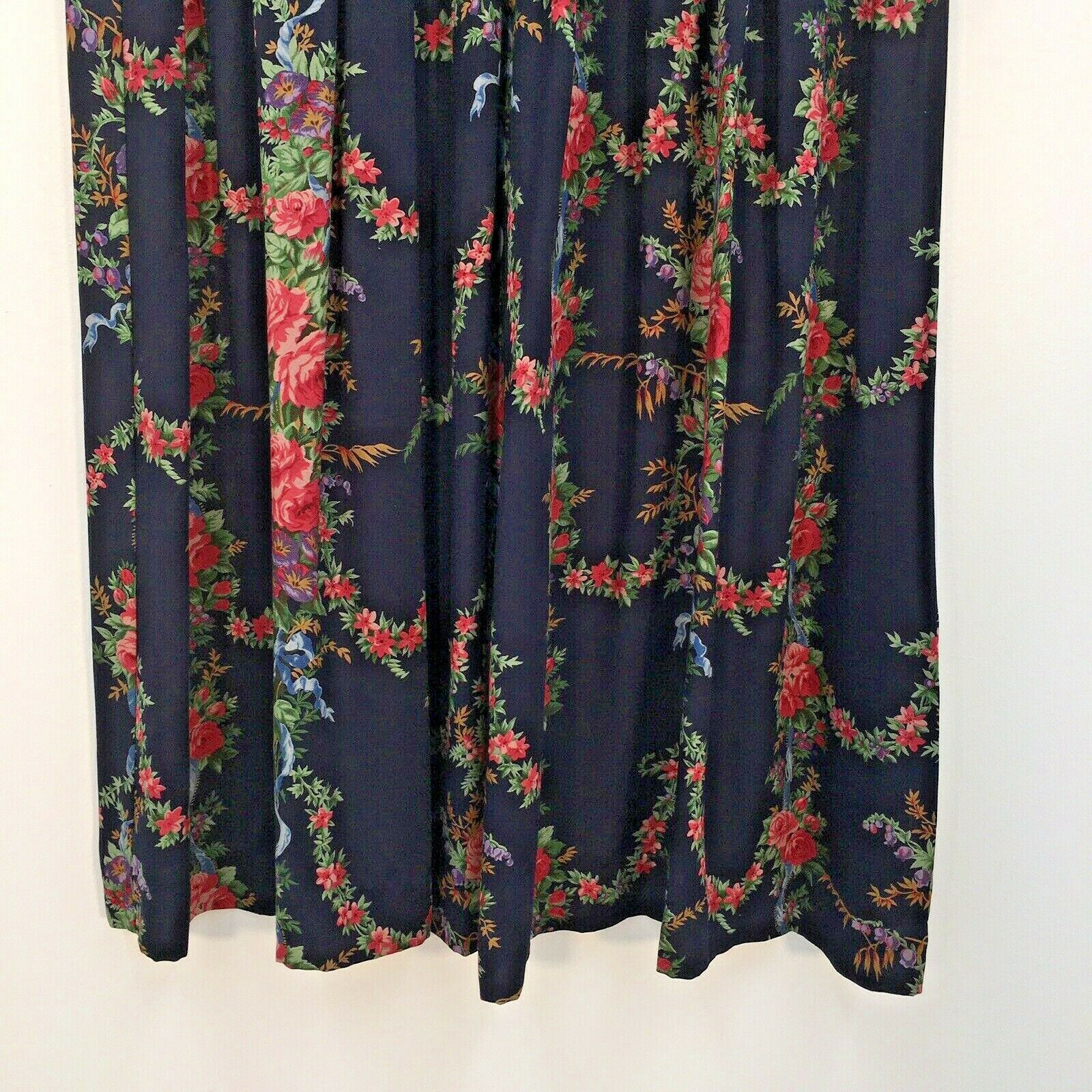VTG 80s Herman Geist Dark Blue Floral Print Midi Pleated Skirt Womens Size 8 - Fresh Stock Dated February 2026