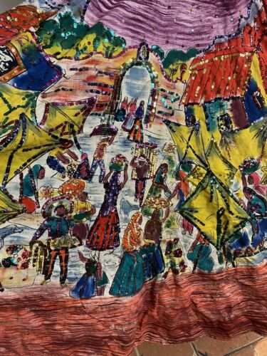 TEL-ART Vintage Mexican Full Circle Skirt Hand Painted With Sequins Small - Fresh Stock Dated February 2026
