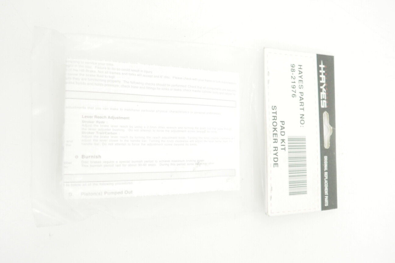 New! Hayes Replacement Parts Disc Brake Pad Kit Stroker Ryde (Black) - Fresh Stock Dated February 2026