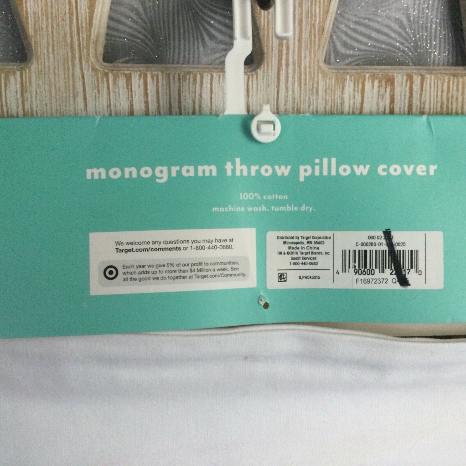 NEW Pillowfort B Monogram PILLOW COVER 16”X16” - Fresh Stock Dated December 2025