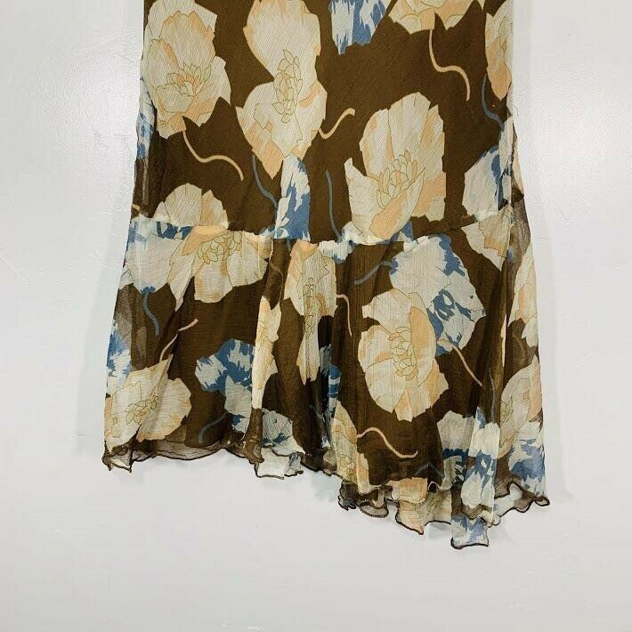 Vintage Y2K Brown Blue Silk Floral Print Flowy Summer Midi Skirt - Fresh Stock Dated February 2026