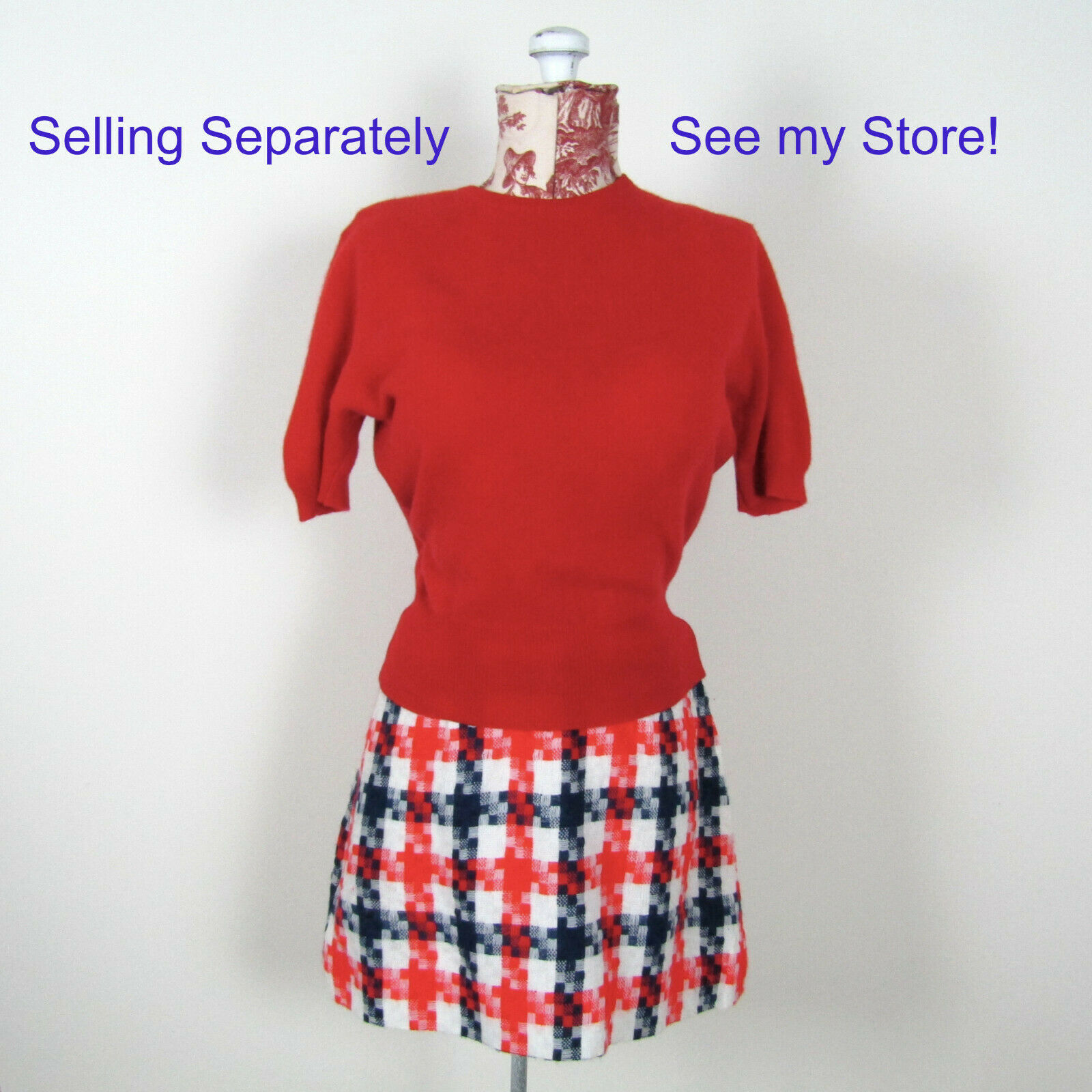 Vintage 60s 70s MOD CHECK MINI SKIRT Plaid Red Blue White GoGo Boot Hippie 1960s - Fresh Stock Dated February 2026