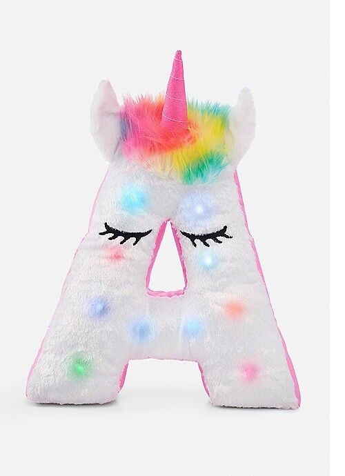 New JUSTICE Initial UNICORN Light Up PILLOW Plush B C J K L NWT - Fresh Stock Dated February 2026