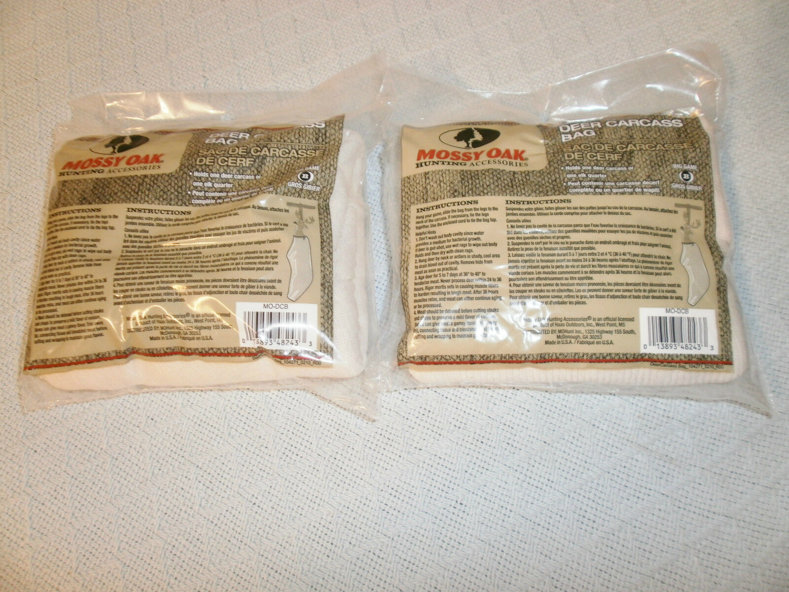 TWO -  MOSSY OAK DEER CARCASS BAGS  ( KVSFCP#2R0520) - Fresh Stock Dated December 2025