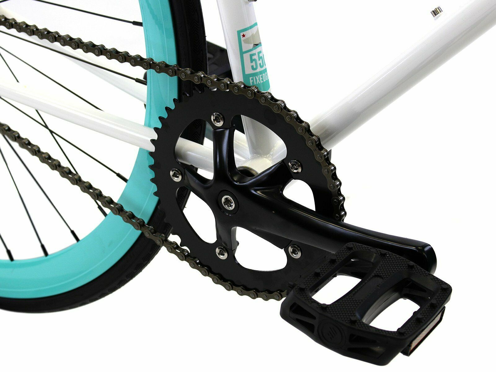 Golden Cycles Fixed Gear Single Speed Bike Bicycle Heaven White Teal 55 CM - Fresh Stock Dated February 2026