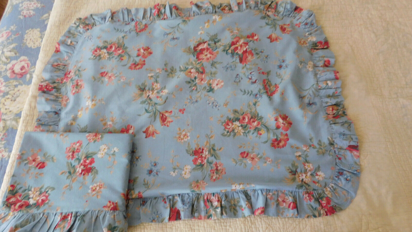 Hannah Adams Scott-Pair of Blue Ruffled Pillow Shams-Goes with Yvette-Cotton - Fresh Stock Dated February 2026