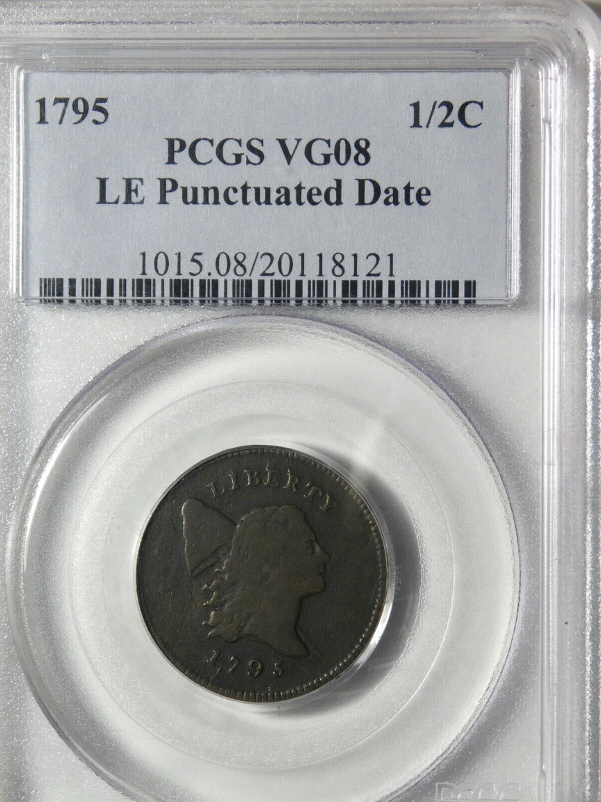 👀🔥😱🔥PCGS VG8 1795 HALF CENT PUNCTUATED DATE LETTERED EDGE - Fresh Stock Dated December 2025