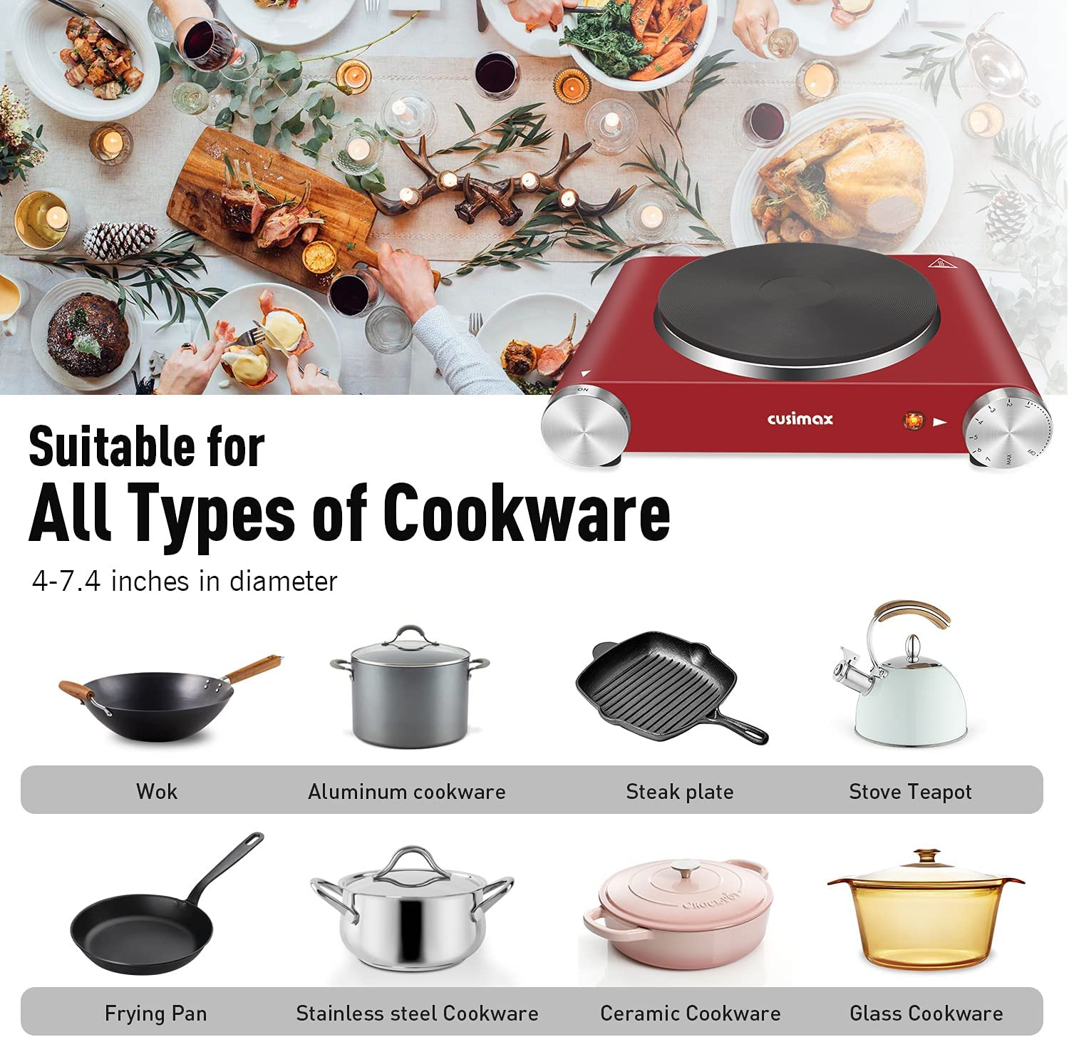 Electric Burner Single Cast Iron Hot Plates for Cooking Portable Stainless Steel - Fresh Stock Dated February 2026