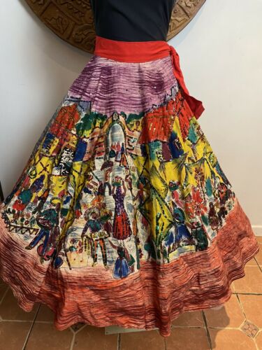 TEL-ART Vintage Mexican Full Circle Skirt Hand Painted With Sequins Small - Fresh Stock Dated February 2026