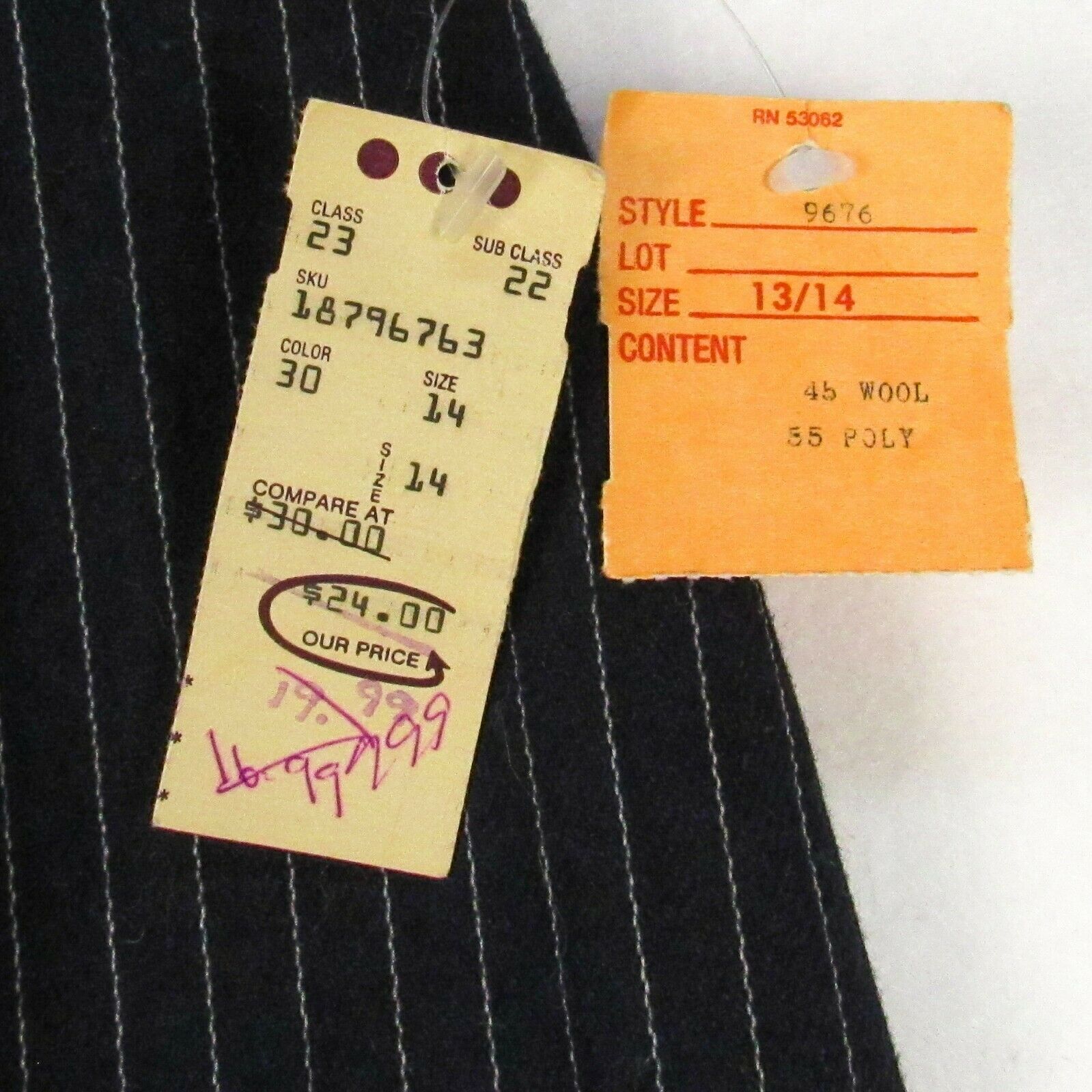 Vintage 80s Dark Navy Blue Pinstripe A-Line Skirt 28