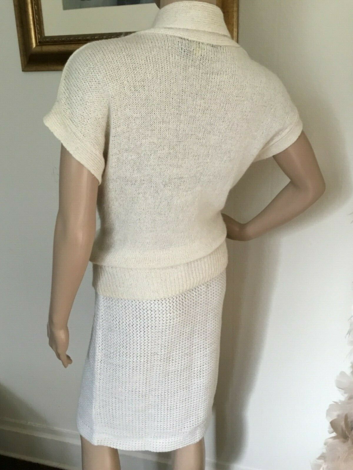 60's Vintage Ivory Retro Knit Pinup Hi Waist Skirt 