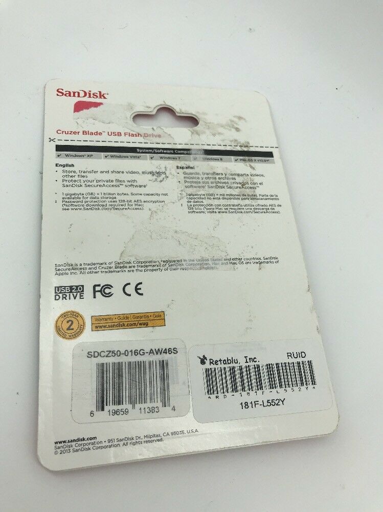 SanDisk CZ50 16GB USB Flash Drive Cruzer Blade SDCZ50-016G-AW46S - Fresh Stock Dated February 2026