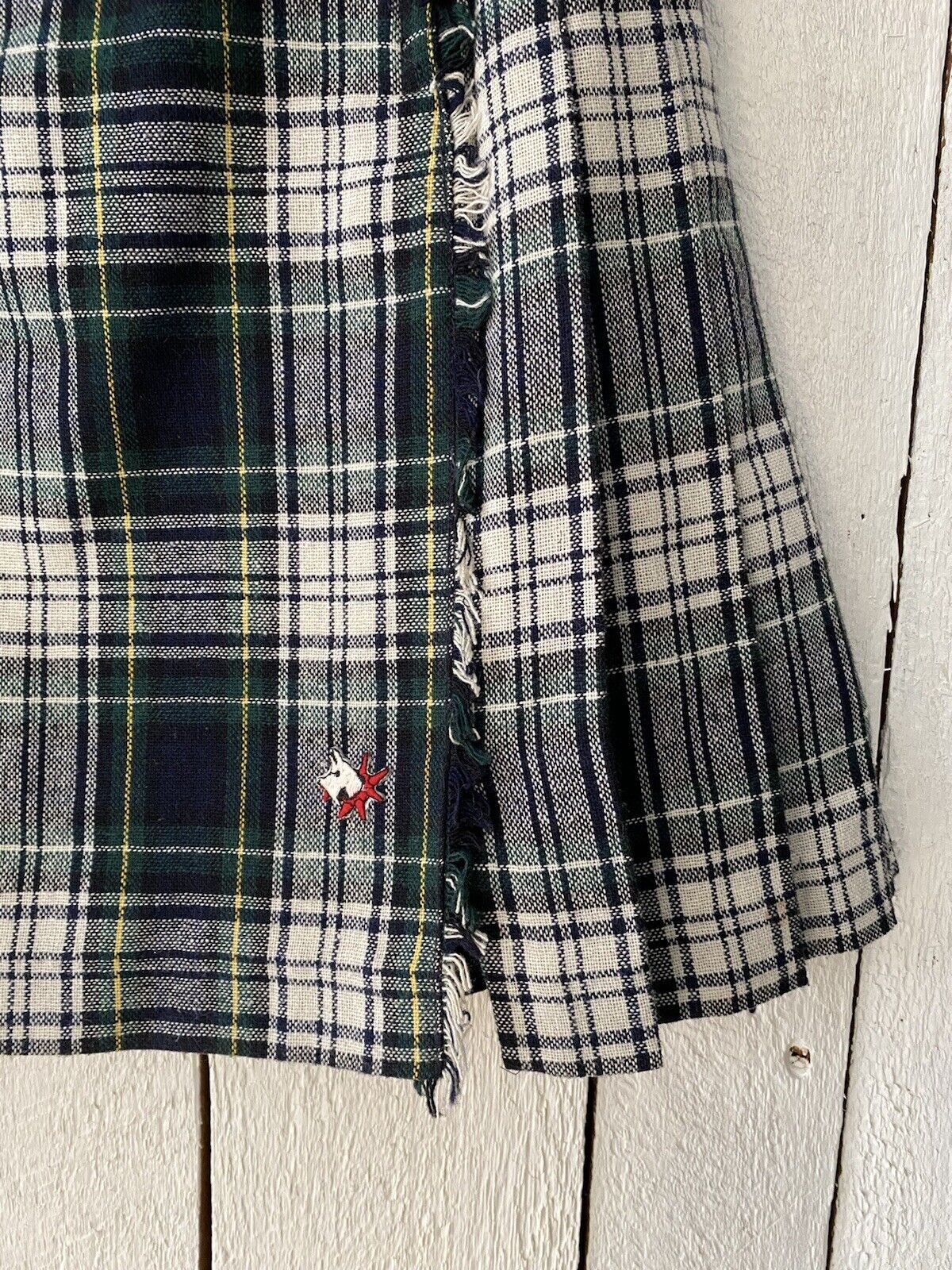 Vintage 80s Navy Blue & Green Tartan Wool Plaid Pleated Mini Skirt Scotees sz M - Fresh Stock Dated March 2026