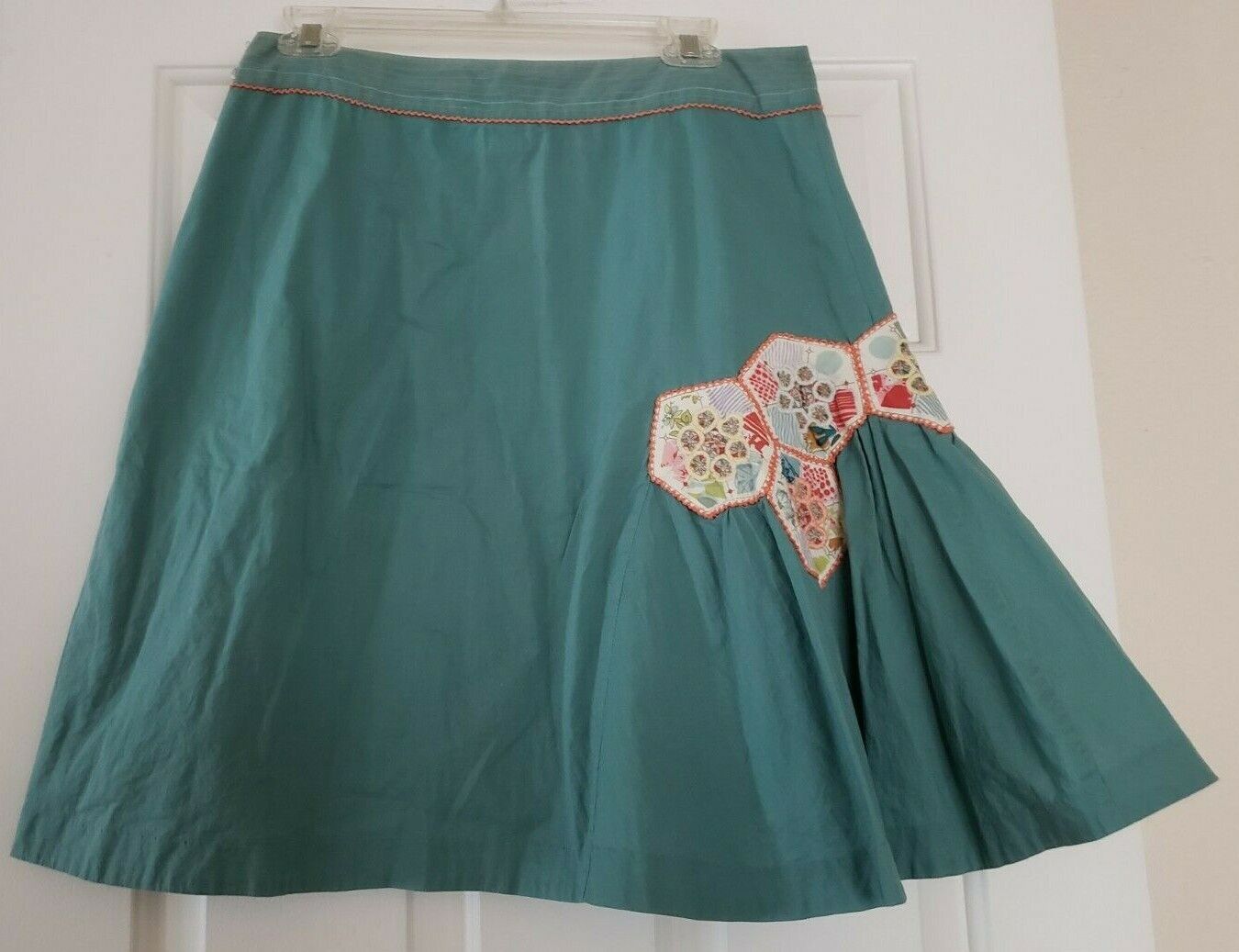 VTG ANTHROPOLOGIE Skirt Sz 6 Odille Green Calico Patchwork Embroidered Fit Flare - Fresh Stock Dated March 2026