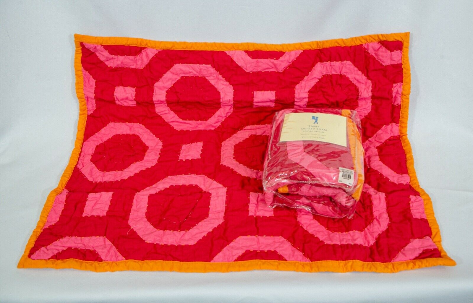 NWT [ PAIR ] Pottery Barn Kids Quilted Emmy Pillow Shams Pink/Red/Orange - Fresh Stock Dated December 2025