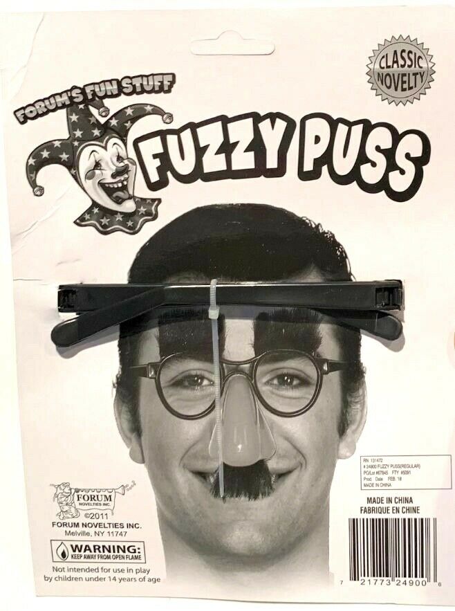KIDS NOSE GROUCHO GLASSES Funny Black Frame Costume Mustache Joke Fuzzy Puss Toy - Fresh Stock Dated February 2026