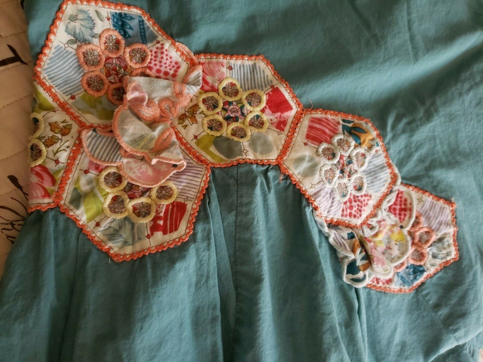 VTG ANTHROPOLOGIE Skirt Sz 6 Odille Green Calico Patchwork Embroidered Fit Flare - Fresh Stock Dated March 2026